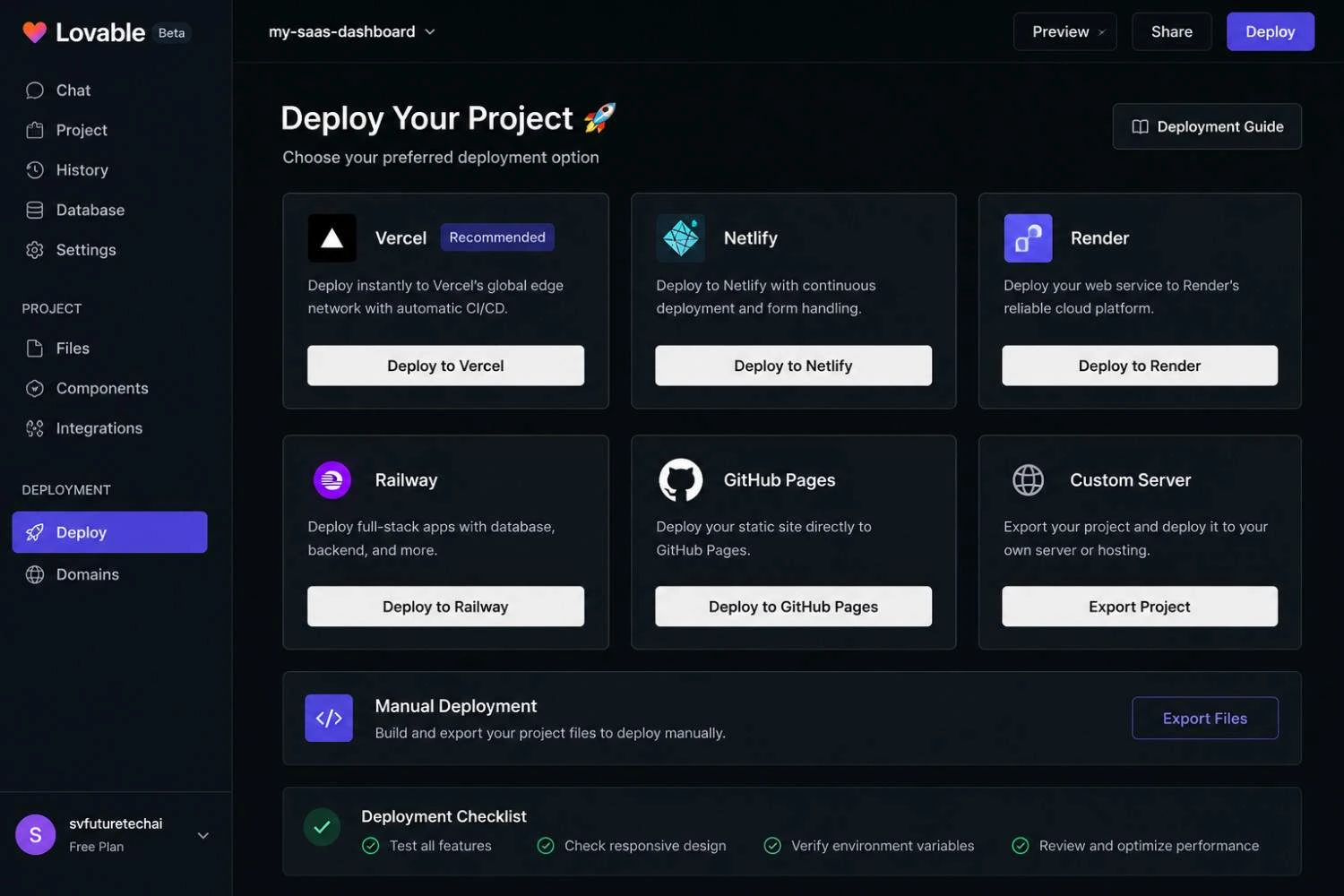 Lovable AI Create New Project screen